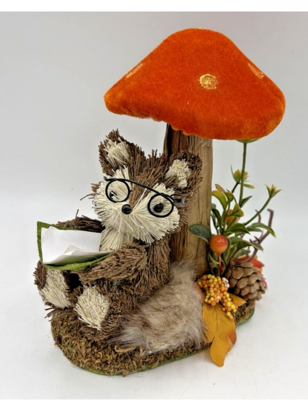 Ashland Fall Woodland Fox Reading Under Mushroom Figurine 7" Cottagecore